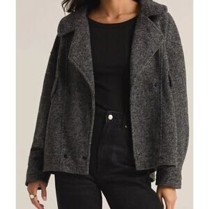 Z Supply Ari Herringbone Coat Biker Bomber Charcoal Heather Sz L